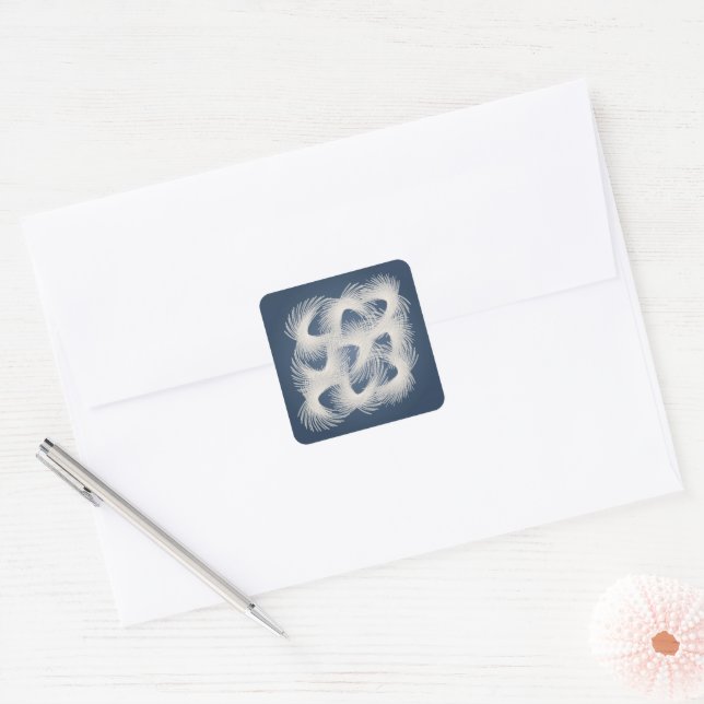 White flying feathers square sticker (Envelope)