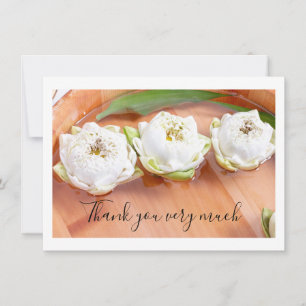 White folded lotus in wooden bowl Thank you card
