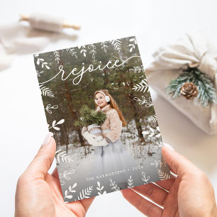 White Foliage Holiday Photo Card