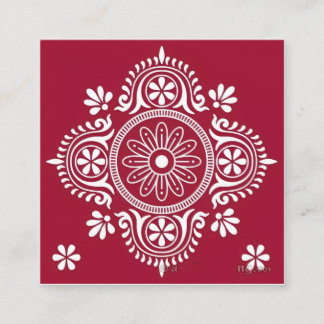 White Folk Motif on Red Background Square Business Card