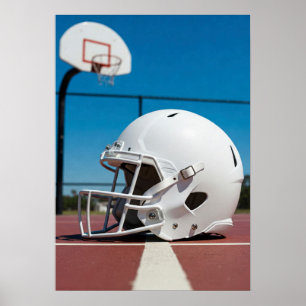 White Football Helmet on Court Line Poster