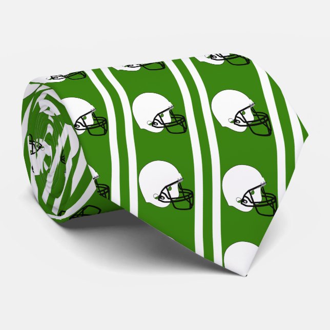 White Football Helmet on Green Necktie 2 (Rolled)