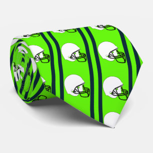 White Football Helmet on Lime Green Necktie