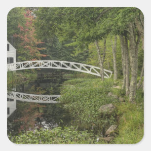 White footbridge, Somesville, Mount Desert Square Sticker