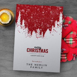 White Forest and Snow Merry Christmas Holiday Card