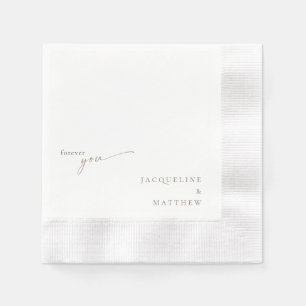 White Forever You Gold Text Wedding Cocktail Napkin