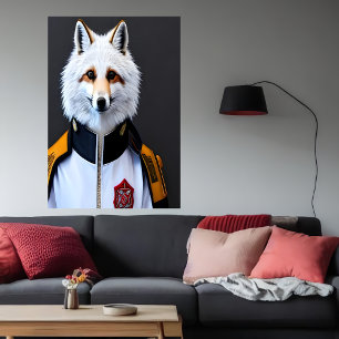 White fox in Firefighter   AI Art Poster