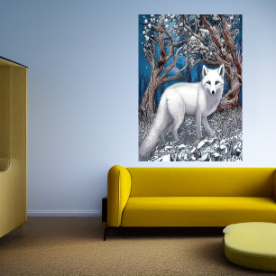 White fox in the white forest   AI Art Poster