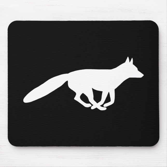 White Fox Silhouette | Wildlife Black and White Mouse Pad (Front)