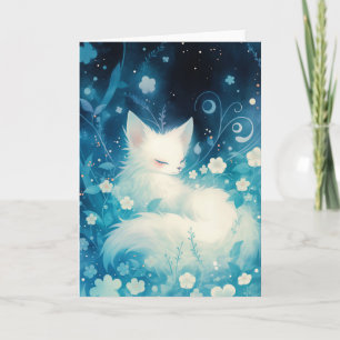 White Fox Slumbering in Floral Card