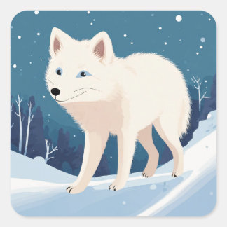 white fox square sticker
