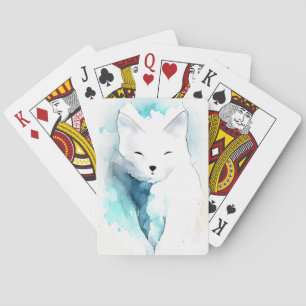 White Fox Wild Animal Nature Watercolor Art Playing Cards