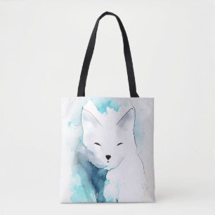 White Fox Wild Animal Nature Watercolor Art Tote Bag