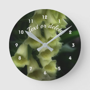 White Foxglove Flowers Personalised Round Clock