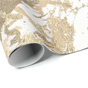 White Foxier Gold Marble Shiny Metallic Strokes Wrapping Paper