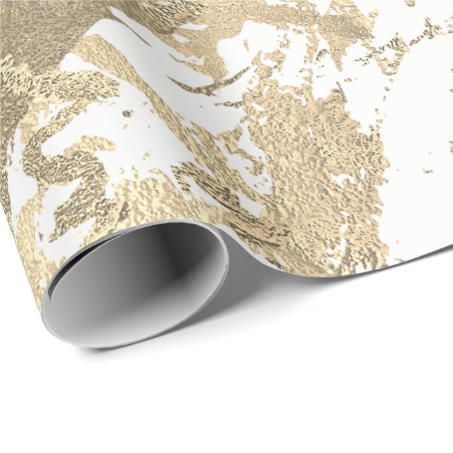White Foxier Gold Marble Shiny Metallic Strokes Wrapping Paper (Roll Corner)