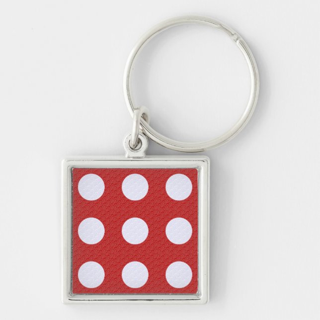 White Fractals Polka Dots Red Fractals Background Key Ring (Front)
