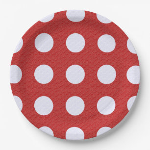 White Fractals Polka Dots Red Fractals Background Paper Plate
