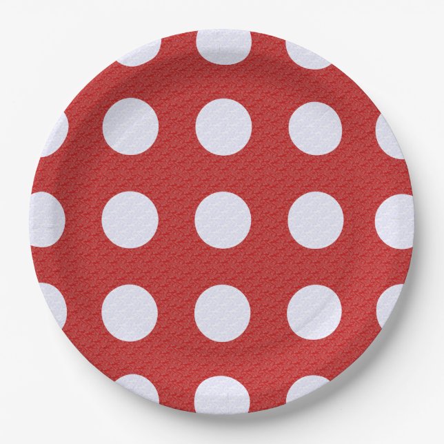 White Fractals Polka Dots Red Fractals Background Paper Plate (Front)