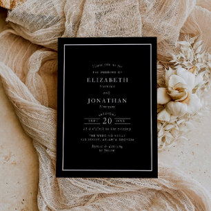 white frame elegant modern black wedding invitation