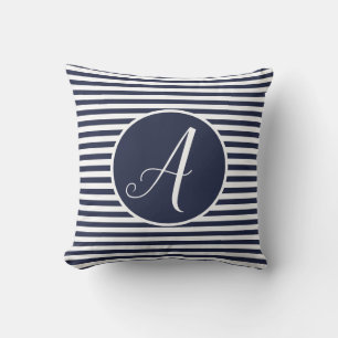 White Frame Monogram Letter Stripes Cushion