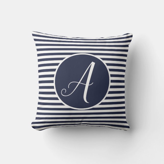 White Frame Monogram Letter Stripes Cushion (Front)