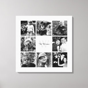White Frame Monogrammed Photo Collage Canvas Print