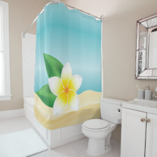 White Frangipani Flower At The Beach Shower Curtain
