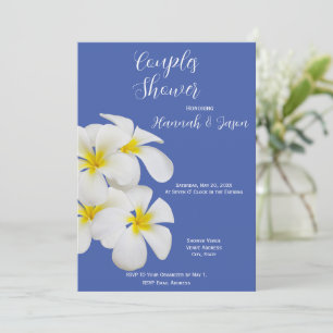 White Frangipani Flowers, on Blue, Couples Shower Invitation