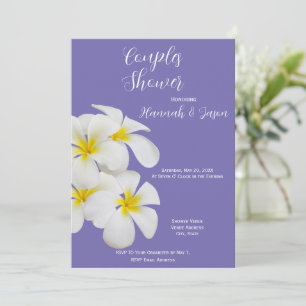White Frangipani Flowers, Periwinkle, Couples Invitation