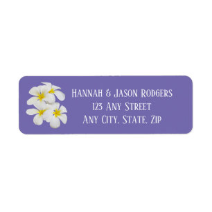 White Frangipani Flowers, Periwinkle, Wedding Return Address Label