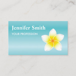 White Frangipani Plumeria Flowers On Blue Business Card