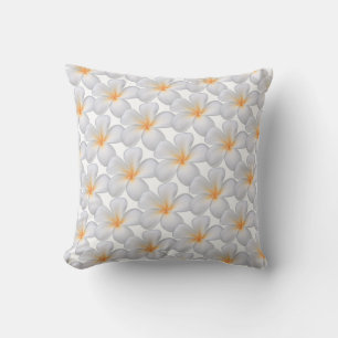 White Frangipani Plumeria Flowers Throw Pillow