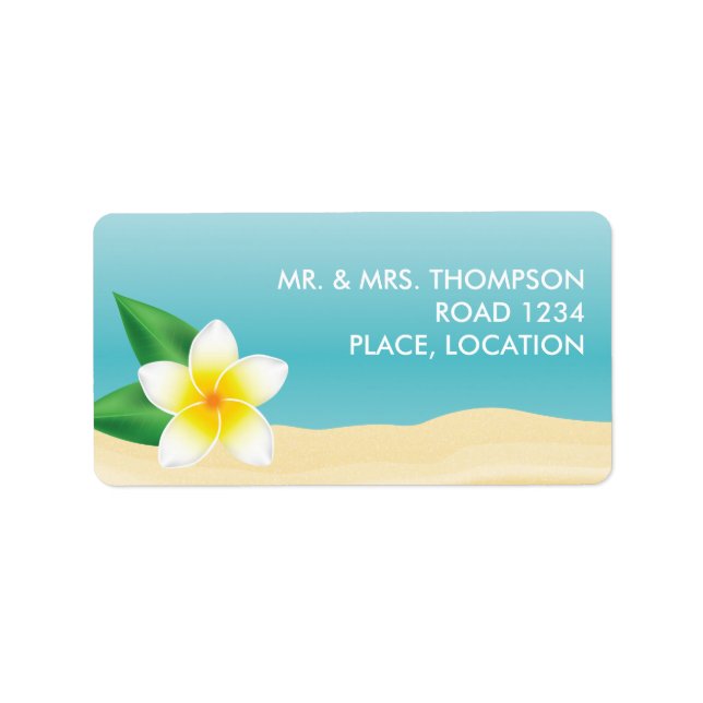 White Frangipani Tropical Beach Wedding Label (Front)