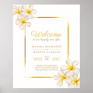 White frangipani tropical wedding welcome poster