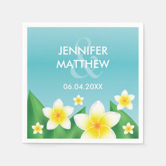 White Frangipani With Leaves Tropical Wedding Napkin (Front)