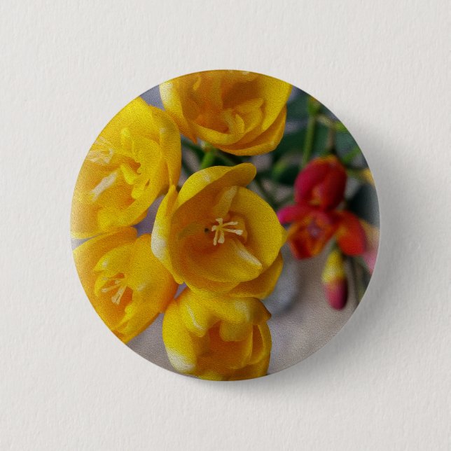 white freesia 6 cm round badge (Front)
