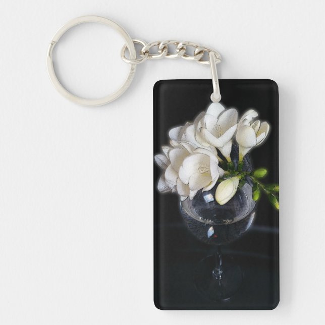 white freesia in a glass key ring (Front)