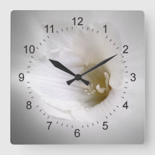 white freesia square wall clock