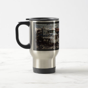 WHITE FREIGHT LORRY TRUCKER'S TRAVEL MUG