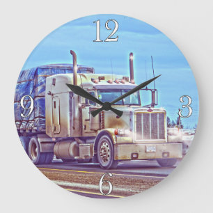White Freight Truck - Lorry and Highway Art Large Clock