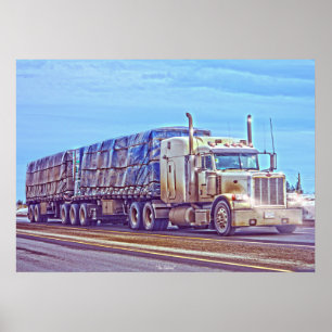 White Freight Truck - Lorry and Highway Art Poster