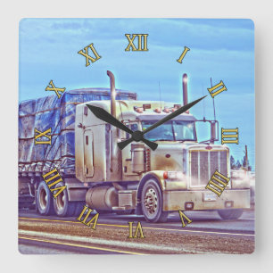 White Freight Truck - Lorry and Highway Art Square Wall Clock
