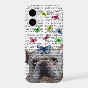 White French Bulldog and Butterflies