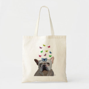 White French Bulldog and Butterflies Tote Bag