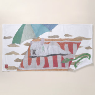 White French Bulldog, Frenchie, Modern Beach Towel