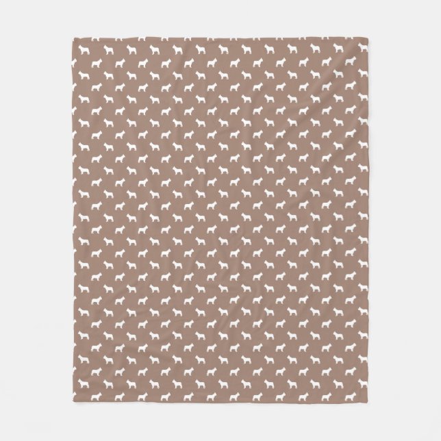 White French BullDog Outlines on Khaki Beige Fleece Blanket (Front)