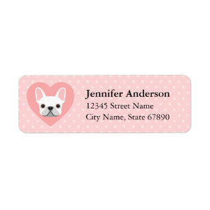 White French Bulldog Pink Heart Address Label Return Address Label