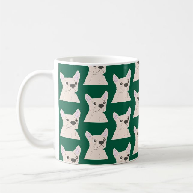 White French Bulldog, Stripes Coffee Mug (Left)