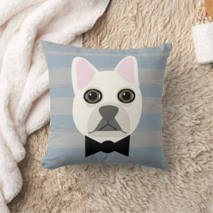 White French Bulldog, Stripes Cushion